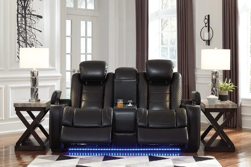 Party Time Midnight Power Reclining Loveseat with Console