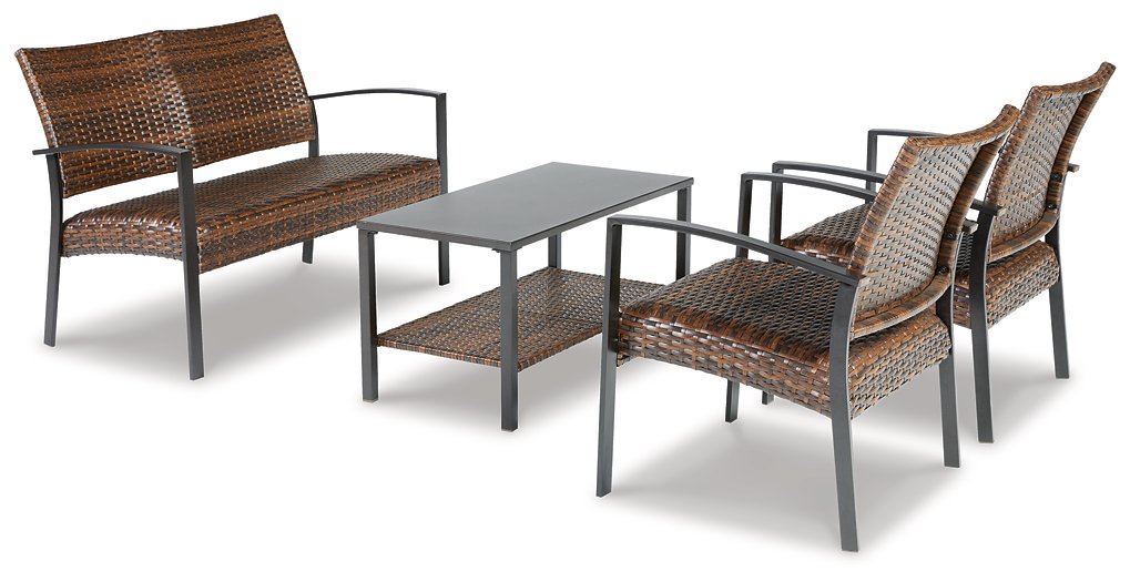 Zariyah Dark Brown Outdoor Love/Chairs/Table Set, Set of 4