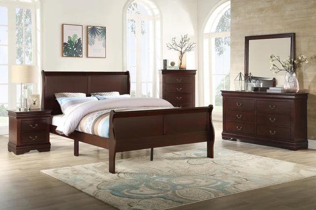 Louis Philip Cherry Queen Sleigh Bedroom Set