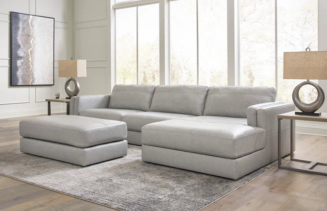 Amiata Glacier Leather 2-Piece RAF Chaise Sectional