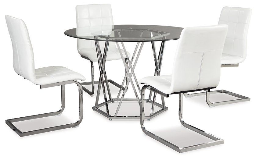 Madanere White/Chrome 5-Piece Round Dining Set