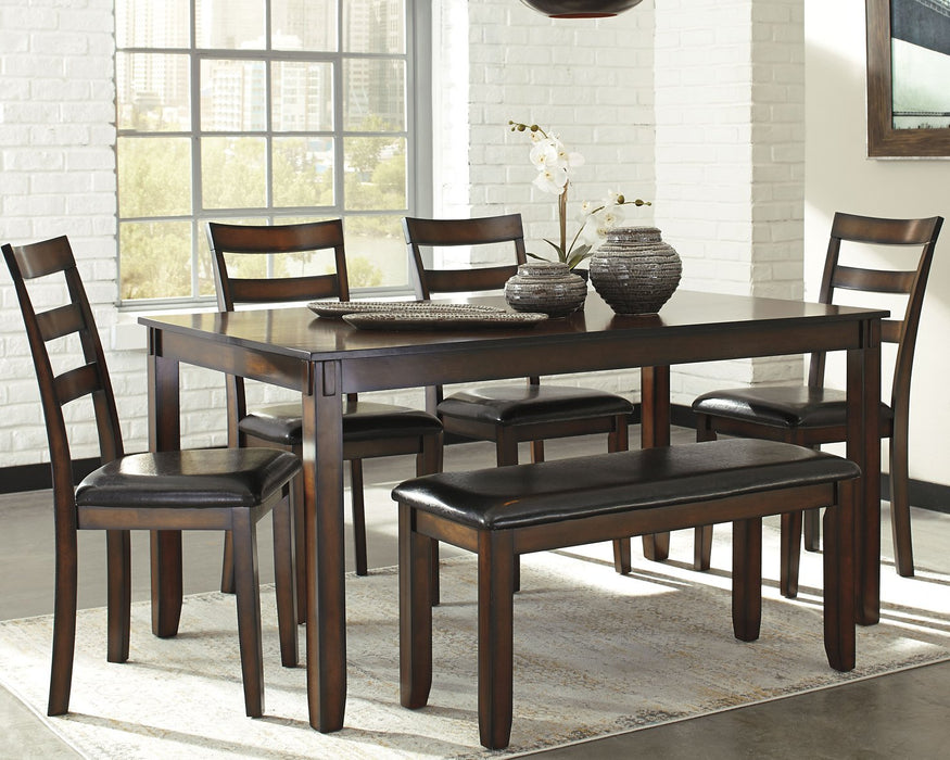 Coviar Brown Dining Table and Chairs with Bench, Set of 6
