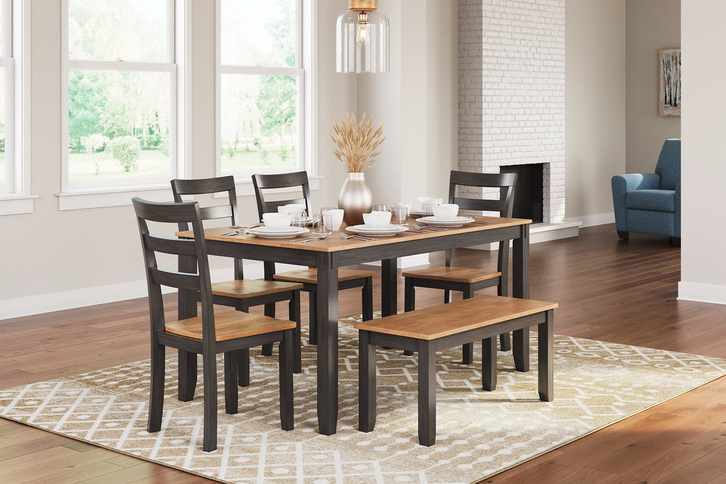 Gesthaven Natural/Brown Dining Table with 4 Chairs and Bench (Set of 6)