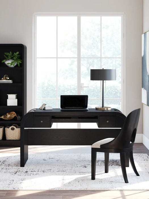 Rowanbeck Home Office Desk with Chair and Storage in Black