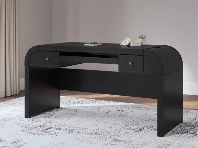 Rowanbeck Home Office Desk with Chair and Storage in Black