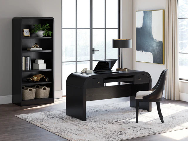 Rowanbeck Home Office Desk with Chair and Storage in Black